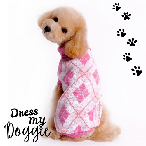 "Sweetheart" Argyle Knitted Dog Jumper