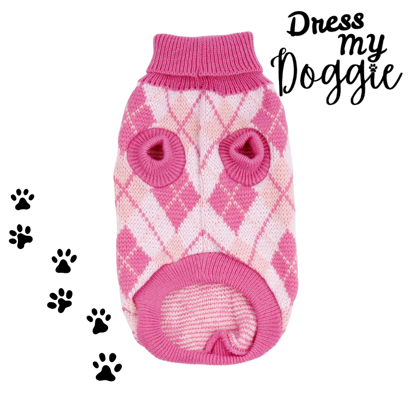 "Sweetheart" Argyle Knitted Dog Jumper