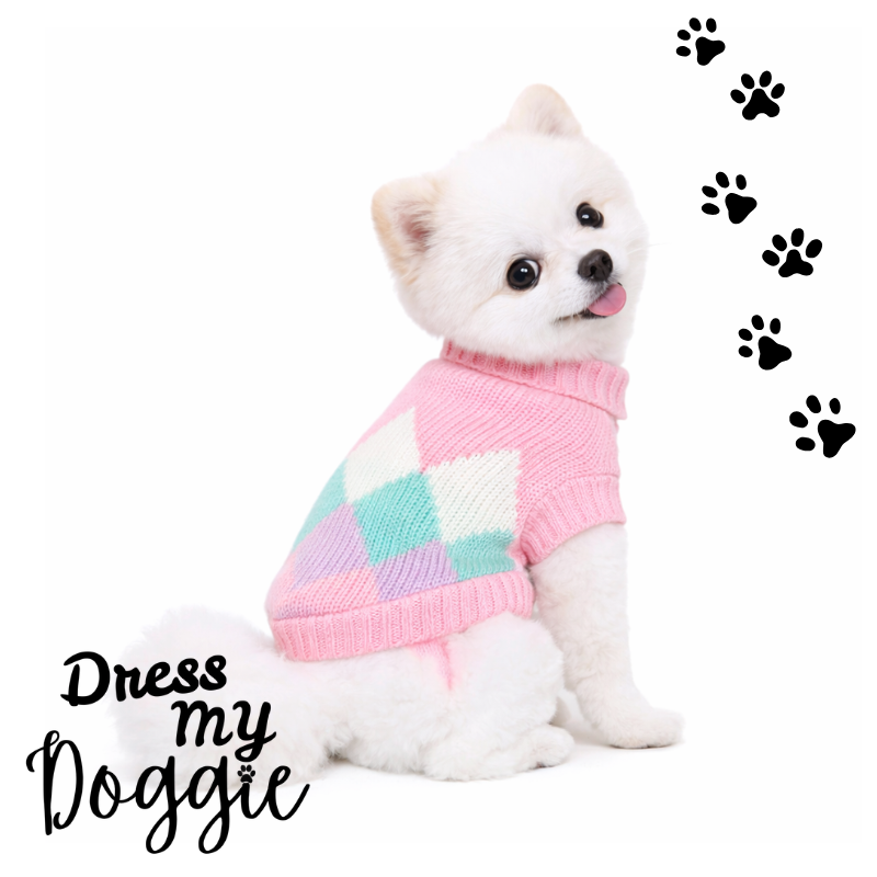 "Playdate Pastels" Knitted Argyle Dog Jumper