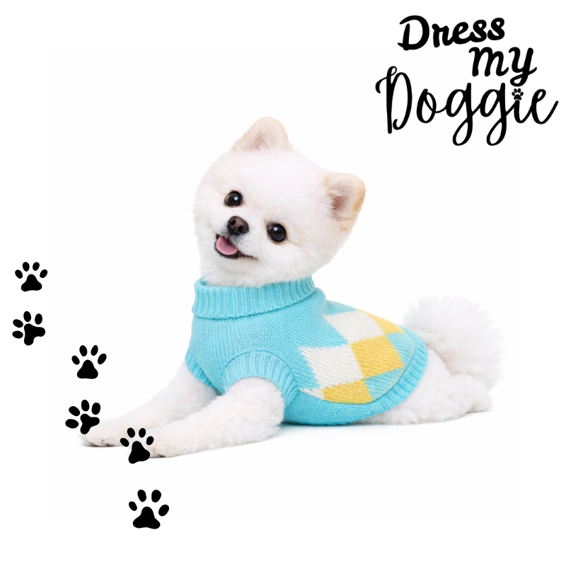 "Playdate Pastels" Knitted Argyle Dog Jumper