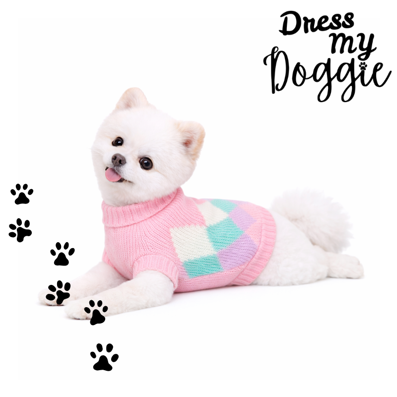 "Playdate Pastels" Knitted Argyle Dog Jumper