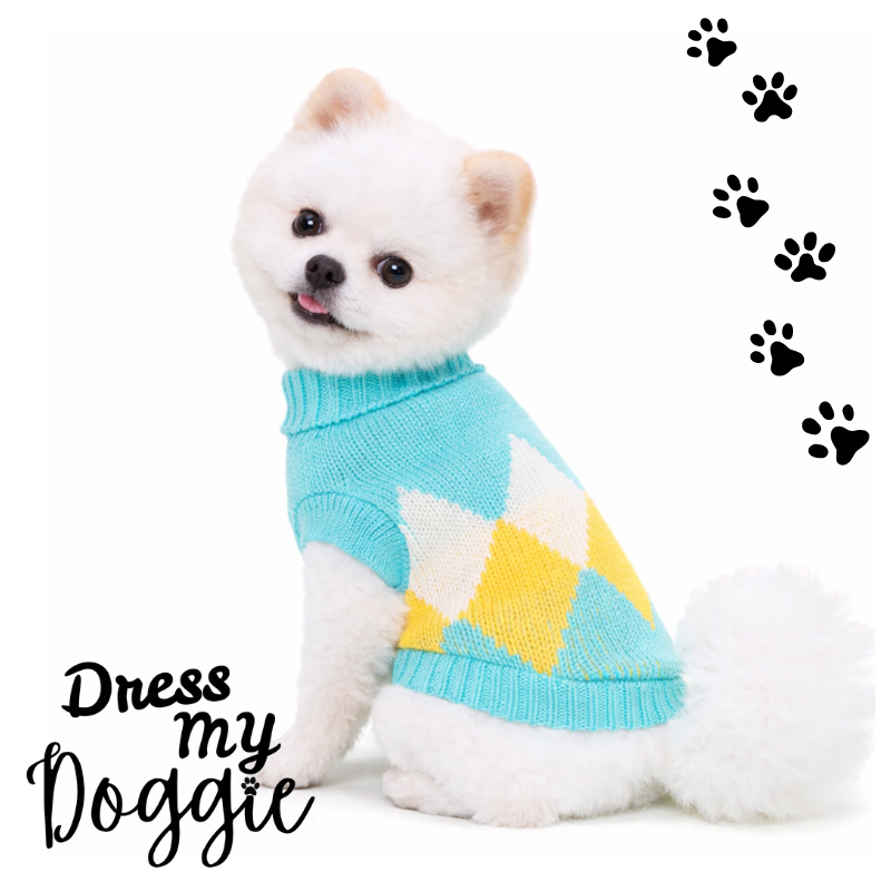 "Playdate Pastels" Knitted Argyle Dog Jumper