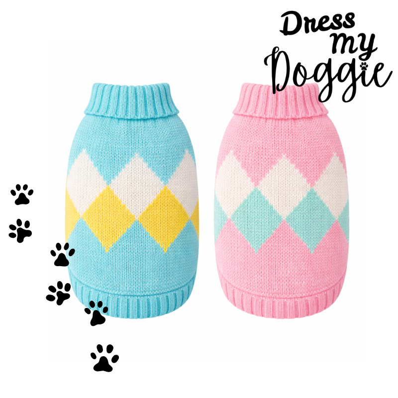 "Playdate Pastels" Knitted Argyle Dog Jumper